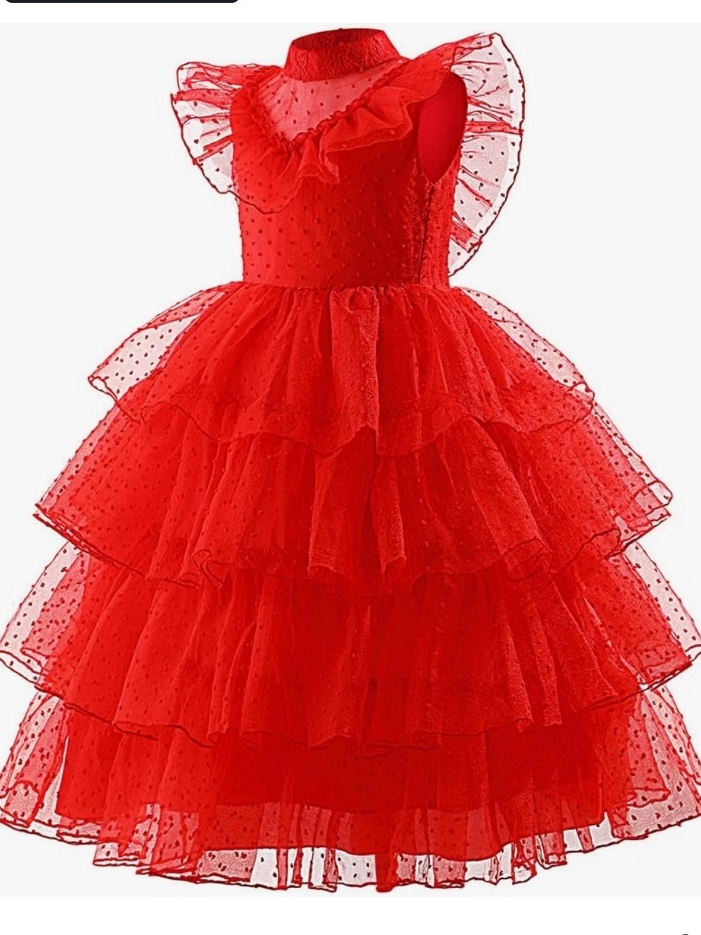 Red Ruffled Tulle Ghost Bride Wedding Party Dress With Veil And Gloves